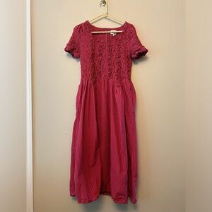 🌺🌸Damson Madder Smocked Short Sleeve Striped Dress in Deep Raspberry